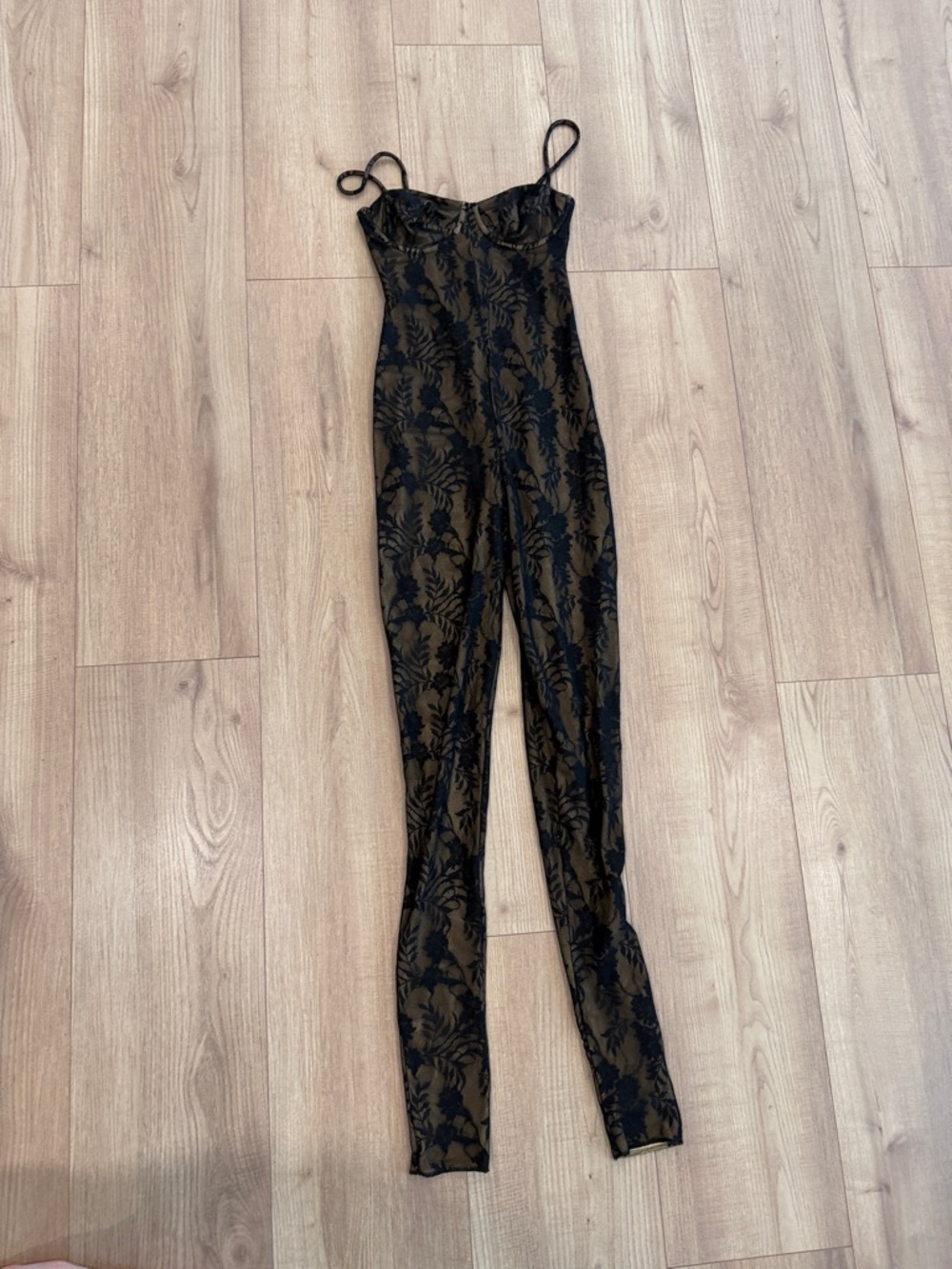 Norma Kamali Black Floral-Pattern Lace Jumpsuit